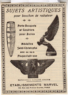 RARE PUB SUR PAPIER - 1907 - SUJETS ARTISTIQUES POUR BOUCHON DE RADIATEUR - AUTOMOBILE - ETABLISSEMENTS MARVEL - VINTAGE - Sonstige & Ohne Zuordnung