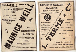 RARE PUB SUR PAPIER - 1907 - MAURICE WEILL - BIJOUX - PARIS - L. TERME &CIE - JOAILLERIE - LYON - VINTAGE - Otros & Sin Clasificación