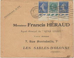 LETTRE AFFRANCHIE N° 279 X 2 + N° 291 - TOUS BORD DE FEUILLE - OBLITERE CAD LA ROCHELLE  1934 - 1921-1960: Periodo Moderno