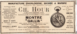 RARE PUB SUR PAPIER - 1907 - MONTRE GALLIA - CH. HOUR - MANUFACTURE D'HORLOGERIE - PARIS - VINTAGE - Montres Anciennes