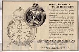 RARE PUB SUR PAPIER - 1907 - ACIER SANDVIK POUR PENDULES ET PHONOGRAPHES - SUEDE - SANDVIKEN - PARIS - VINTAGE - Montres Anciennes