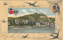 A214) GRUSS Aus LINZ Am RHEIN - Tolle LITHO Mit SCHWALBEN Schwalbennest U. Altem SCHIFF 1906 !!! - Linz A. Rhein