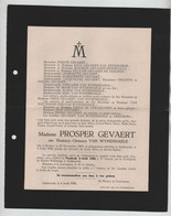 REF5039/ Faire-Part De Décès Madame Prosper Gevaert Née Hortense Van Wynendaele  Bevere 1854 - Décédée à Audenarde 1930 - Obituary Notices