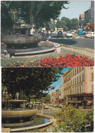 83. Gf. HYERES-LES-PALMIERS. Place Clemenceau. La Fontaine. 2 Cartes N° 0972 & 5011 - Hyeres