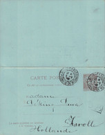 MONTE CARLO - LE 9-4-1902 - ENTIER POSTAL AVEC REPONSE POUR LA HOLLANDE - MARQUE D'ECHANGE D.25 . - Postwaardestukken