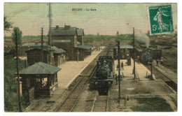 76 - Seine Maritime - BUCHY - La Gare. Carte Toilée En Couleur  * - Buchy