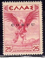 CORFU' 1941 POSTA AEREA SOPRASTAMPATO  DI GRECIA AIR MAIL OVERPRINTED GREECE DRACME 25d MNH FIRMATO SIGNED - Corfù