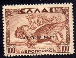 CORFU' 1941 POSTA AEREA SOPRASTAMPATO  DI GRECIA AIR MAIL OVERPRINTED GREECE DRACME 100d MNH FIRMATO SIGNED - Korfu