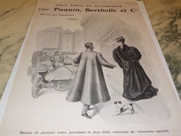 ANCIENNE PUBLICITE TOUT PARIS EN AUTOMOBILE PAQUIN BERTHOLLE 1905 - 1900-1940