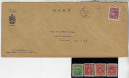 Canada 1945 Cover National Selective Service Perfin OH/MS On Her/His Majesty 's Service + 4 Stamp - Perforés