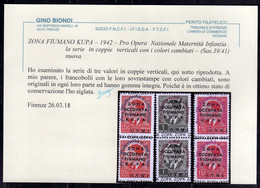 ZONA FIUMANO KUPA1942 COLORI CAMBIATI CHANGE COLORS SOPRASTAMPA OVERPRINT ONMI MATERNITÀ INFANZIA SERIE COMPLETA SET MNH - Fiume & Kupa