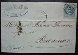 Bourgtheroulde 1871 Eure Cad Sur Lettre De Bordenave & Mène Gc 3219 De Rouen, Lettre Pour Beaucaire - 1849-1876: Période Classique