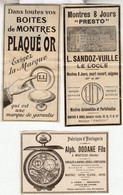 3 RARES PUBS SUR PAPIER - 1907 - HORLOGERIE - MONTRES - ALPH. DODANE - MORTEAU - L.SANDOZ - LE LOCLE - SUISSE -  VINTAGE - Montres Anciennes
