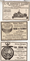 3 RARES PUBS SUR PAPIER - 1907 - HORLOGERIE - MONTRES - ALPH. DODANE - MORTEAU - L-D. ODOBEY CADET - MOREZ -  VINTAGE - Montres Anciennes