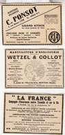 3 RARES PUBS SUR PAPIER - 1907 - HORLOGERIE - MONTRES - WETZEL &COLLOT - MORTEAU - C. PONSOT - LYON -  VINTAGE - Montres Anciennes