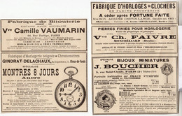 5 RARES PUBS SUR PAPIER - 1907 - BIJOUX MINIATURES - MONTRES - PIERRES FINES - HORLOGES ET CLOCHERS - - Montres Anciennes