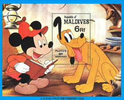 MWD-BK5-281-1+2  MINT PF/MNH ¤ MALDIVES 1982 1w+ BLOCK ¤ WALT DISNEY -- 50th ANNIVERSARY OF PLUTO - Disney