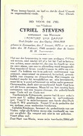 Doodsprentje - Cyriel Stevens - Oud-Strijder 1914-18 - Zeveneeken 1875 - 1948 Met Foto. - Images Religieuses