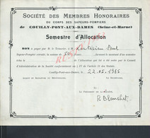 MILITARIA SOCIÉTÉ DES MEMBRES HONORAIRES DU CORPS DES SAPEURS POMPIERS DE COUILLY PONT AUX DAMES 77 : - Pompiers