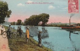 CARTE POSTALE ORIGINALE ANCIENNE COULEUR : NEUVILLE SUR OISE L'OISE LA PECHE A LA LIGNE ANIMEE VAL D'OISE (95) - Neuville-sur-Oise