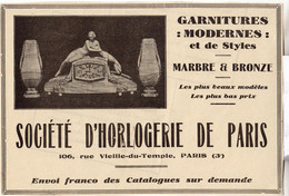 RARE PUB SUR PAPIER - 1930 - SOCIETE D'HORLOGERIE DE PARIS - Orologi Da Muro