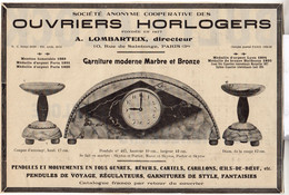 RARE PUB SUR PAPIER - 1930 - OUVRIERS HORLOGERS - COOPERATIVE - A. LOMBARTEIX DIRECTEUR - PARIS - Wanduhren