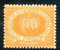 SAN MARINO 1877 STEMMA 5  C. CENTRATO ** MNH LUSSO - Unused Stamps