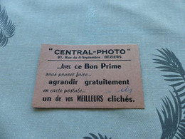 27-9 , 3, Carte Publicitaire, CENTRAL-PHOTO, Rue Du 4 Septembre , Béziers - Tarjetas De Visita