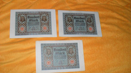 LOT 3 BILLETS ANCIENS ALLEMAGNE 100 / HUNDERT MARK..DE 1920.. - 100 Mark