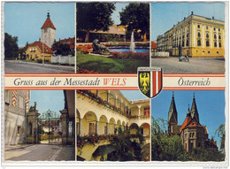 WELS - Mehrbildkarte M. Rathaus ; PUCH SISSI Moped , Ledererturm, Burggarten ..... - Wels