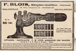 RARE PUB SUR PAPIER - 1927 - APPAREIL SATELLITE POUR AGRANDIR LES BAGUES - F. BLOIS - BIJOUTIER JOAILLIER - PARIS - Materiales