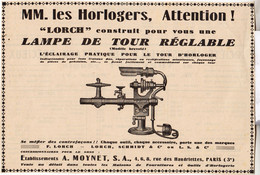 RARE PUB SUR PAPIER - 1927 - LAMPE DE TOUR REGLABLE LORCH - HORLOGERS - ETABLI. A. MOYNET -  PARIS - Materiali