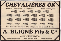 RARE PUB SUR PAPIER - 1927 - CHEVALIERES OR - A. BLIGNÉ FILS & CIE - PARIS - Rings