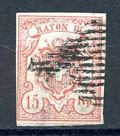 Switzerland, 1852, 15 Rp. (Large), Heraldry, Schweizer Wappen Mit Posthorn, Rayon III, Used, Michel 12 - 1843-1852 Federale & Kantonnale Postzegels