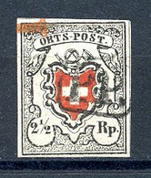 Switzerland, 1850, 2,5 Rp. Heraldry, Schweizer Wappen Mit Posthorn, Ortspost, Wide Margins, Used, Michel 5 Type II - 1843-1852 Kantonalmarken Und Bundesmarken