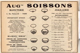 RARE PUB SUR PAPIER - 1927 - A. SOISSONS - BIJOUTERIE - JOAILLERIE - BIJOUX ORIA - CHEVALIERES - PENDENTIFS - PARIS - Bagues