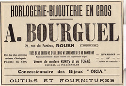 RARE PUB SUR PAPIER - 1927 - HORLOGERIE BIJOUTERIE EN GROS - VERRES DE MONTRES RONDS ET DE FORMES - A. BOURGUEL - ROUEN - Other & Unclassified