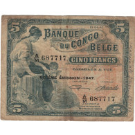 Billet, Congo Belge, 5 Francs, 1947, 1947-04-10, TB - Bank Van Belgisch Kongo