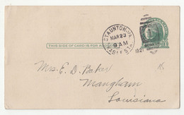 US Postal Stationery Postcard Posted 1921 Staunton VA Pmk B211001 - 1921-40