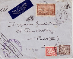 MAROC - BASE AERIENNE DE MARRAKECH - LE VAGUEMESTRE - DU 7-1-1938 - LETTRE TAXEE AVEC 10+30c BANDEROLE A PARIS. - Poste Aérienne