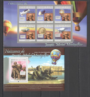 BC398 2010 GUINEE GUINEA TRANSPORT AVIATION BALLOONS MONTGOLFIER 1KB+1BL MNH - Airplanes
