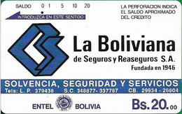 Bolivia - Entel (Tamura) - La Boliviana De Seguros (Bronze Reverse), 20Bs, 1992, Used - Bolivie