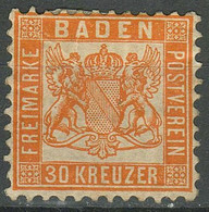 Baden 1862 ☀ 30 Kr  ☀ Unused, Hinged - Mint