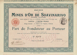 Titre Ancien - Société Des Mines D'Or De Soavinarivo - Madagscar - Titre De 1905 - Imprimerie Richard - - Mines
