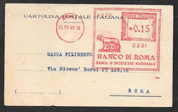 BANCO DI ROMA AFFRANCATURA MECCANICA ROSSA EMA CON FASCETTI 1941 IN DISTRETTO N°C304 - Marcofilie