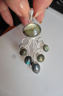 Neuf - Pendentif En Argent 925 Style Art Nouveau Serti De Labradorites En Cabochon - Colgantes