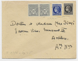 ARC TRIOMPHE 10C PAIRE + MAZELIN 60C +1FR20 LETTRE COVER  MARSEILLE 3.11.1945  AU TARIF - 1944-45 Arco Del Triunfo