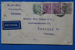 AC11 INDIA BELLE LETTRE  1949  POUR HAMBURG GERMANY +AEROPHILATELIE+ PAIRE T.P+ +AFFRANCH. INTERESSANT - Storia Postale