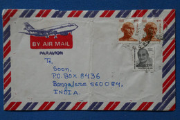 AC11 INDIA BELLE LETTRE  1985    POUR BANGALORE + MAHATMA GANGHI +AEROPHILATELIEC +AFFRANCH. INTERESSANT - Covers & Documents