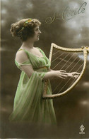Ste CECILE * Cécile * Prénom Name * 4 Cpa Carte Photo * Art Nouveau Jugenstil * Harpe Instrument De Musique - Prénoms